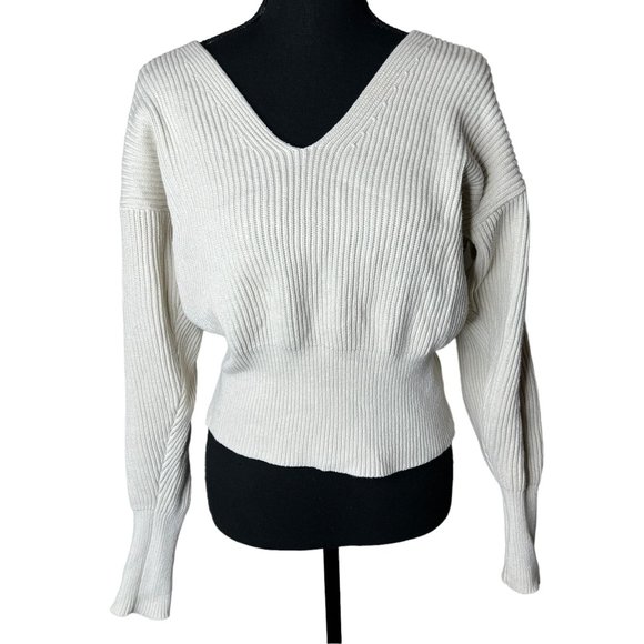 Free People Women's‎ Cream Knit V-Neck Sweater Sz XS - Picture 2 of 6